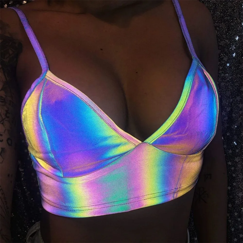 

Sexy Nightclub Deep V Body-Shaping Vest Women's Shiny Crop Tops for Raves Music Festivals Party Clubwear Raves Bustier Tank Tops