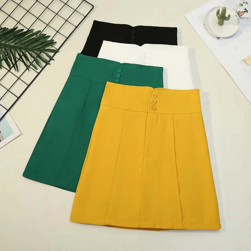 Lady Solid Button Zipper Mini Skirt  2021 Autumn Sexy Slim Simple High Waist Button Decorate Office Lady Elegant Party Skirt