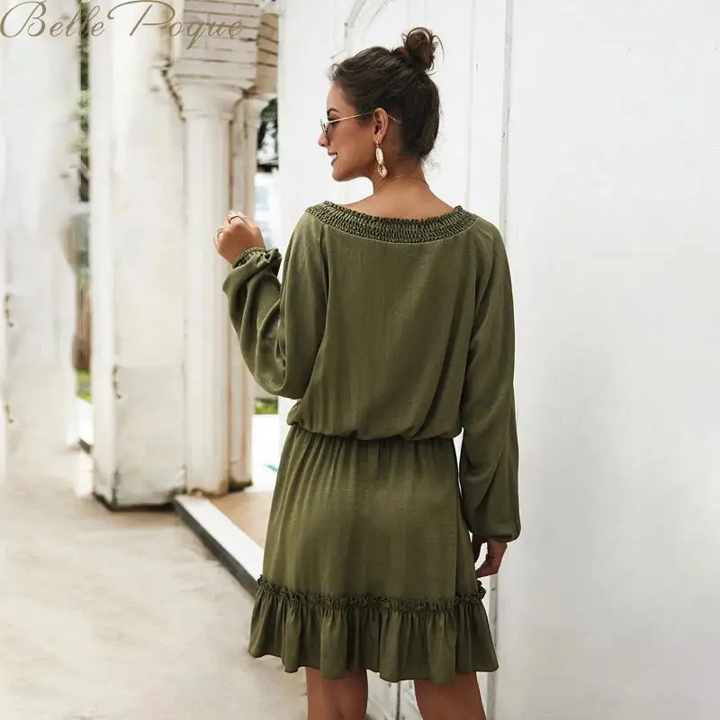 Belle Poque женские свободные платья с длинным рукавом v образный вырез одноцветные