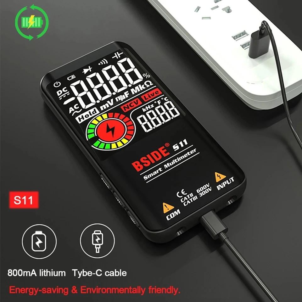 Цифровой мультиметр BSIDE S11 9999 T-RMS ЖК-дисплей цветной дисплей постоянный ток