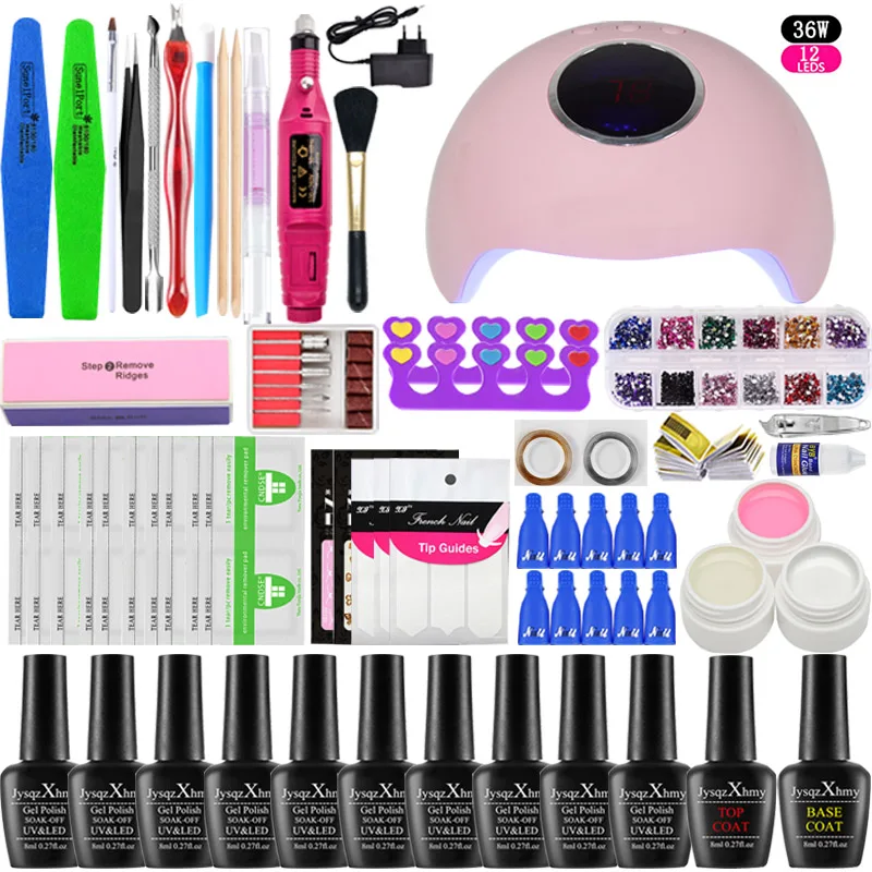 36w choose 10 color Набор лаков для ногтей 9048/36 Вт Светодиодный УФ-гель лампа УФ-комплект гель-лаков для ногтей для Электрическая дрель для ногтей инструменты для маникюра и дизайна УФ-удлинитель гель-набор - Цвет: 36w choose 10 color