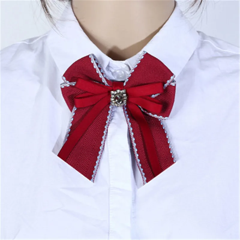 

Women Girl Neck Bow Tie Knot Shirt Pins Fall Vintage Solid Striped Rhinestone Fabric Accessories Fashion Jewelry-MYD-W8