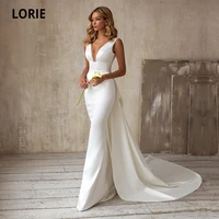 lorie elegant mermaid wedding dresses with detachable train bow white ivory boho wedding bridal gown v neck abito da sposa