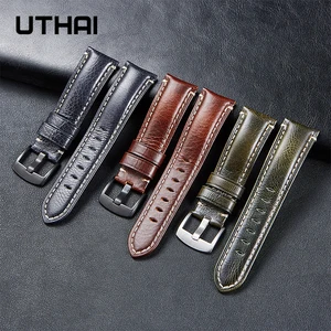 UTHAI ремешок для часов новый толстый кожаный ремешок водонепроницаемый воловья кожа мягкий спортивный сменный ремешок 20 мм ремешок для часов для galaxy watch 42 мм