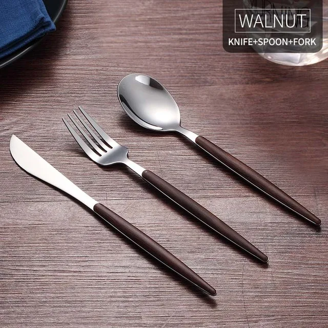 3pcs set without box 3 шт./компл. набор деревянных столовых приборов в западном стиле Портативный столовый набор Frok ложка 304 Нержавеющая сталь набор посуды ручка Ножи набор посуды - Цвет: 3pcs set without box
