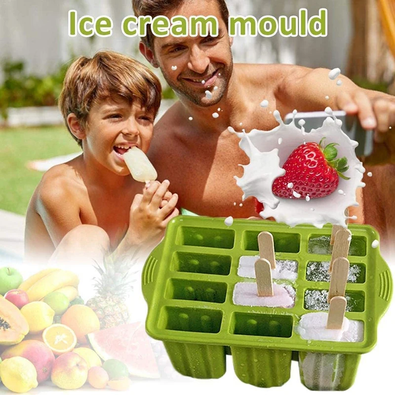 

New creative silicone ice tray ice maker direct homemade DIY ice cream mold 12 popsicle mold with lid TLSM