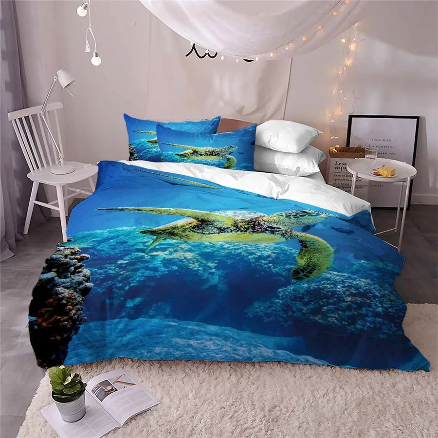 HELENGILI 3D Bedding set Sea turtle Print Duvet cover lifelike bedclothes with pillowcase bed home Textiles #2-06 | Дом и сад