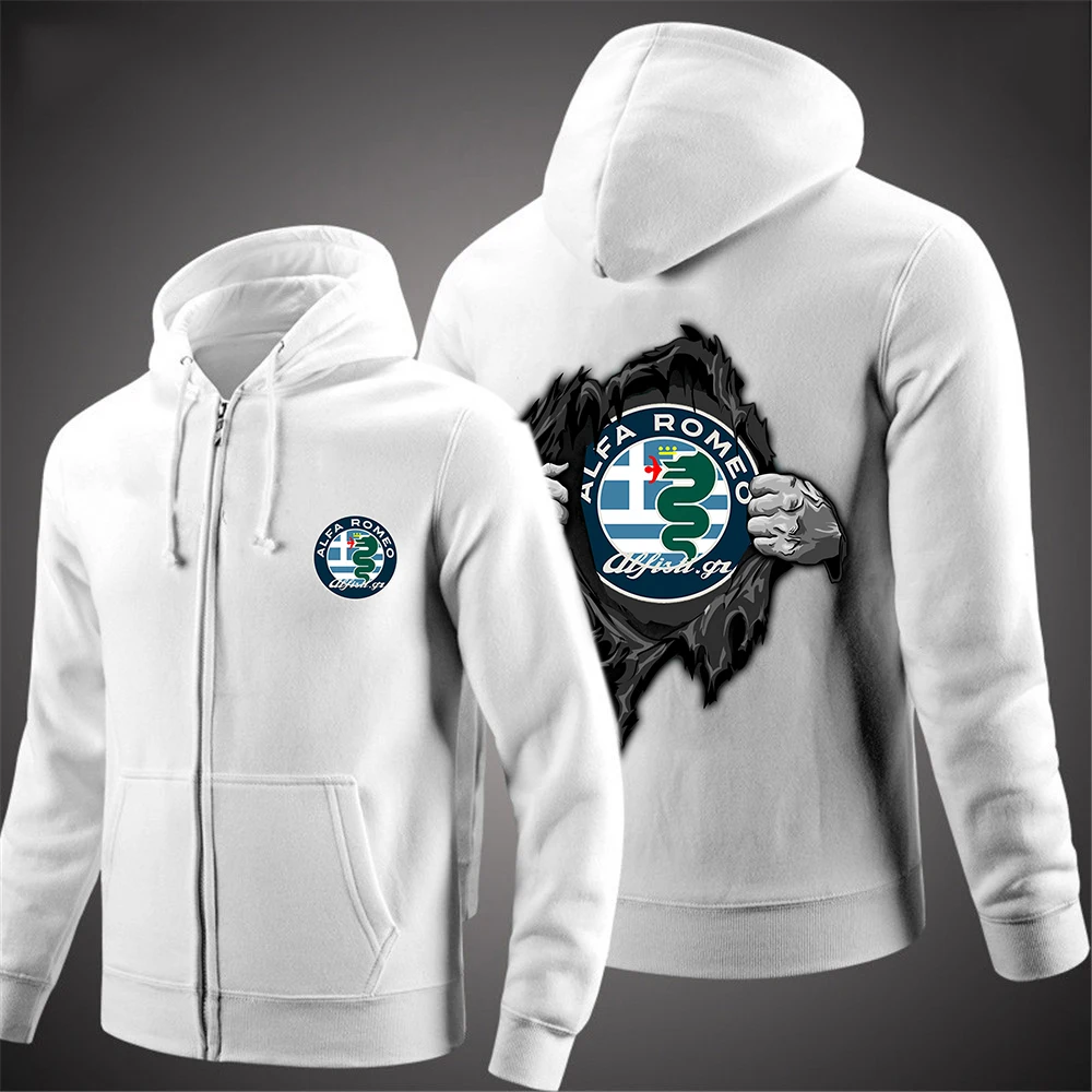 

2021Men Spring Autumn New Print Design Tops zipper Hoodies Jacket Alfa Romeo Logo Print Punk Clothing Fashion Casual Sweatshirt