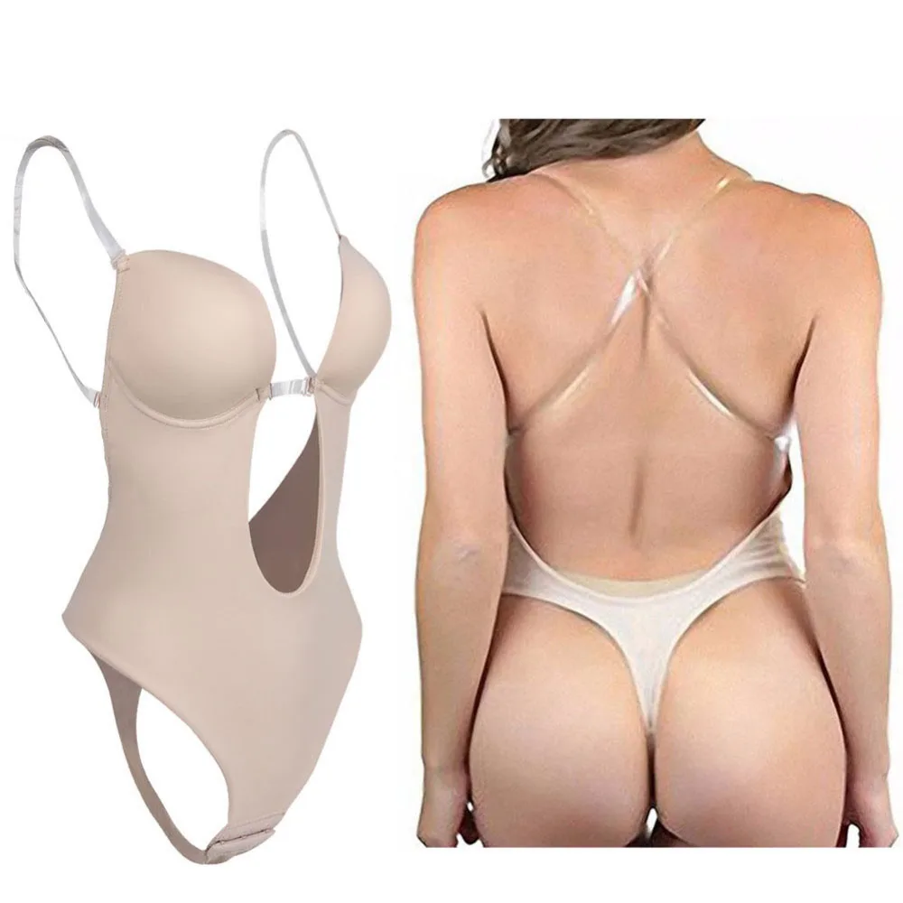 

FAKUNTN Women's Full Body Shaper Backless Shaperwear Thong Seamless U Plunge Shapers Push up Slimming BodySuit Waist Shaperwear