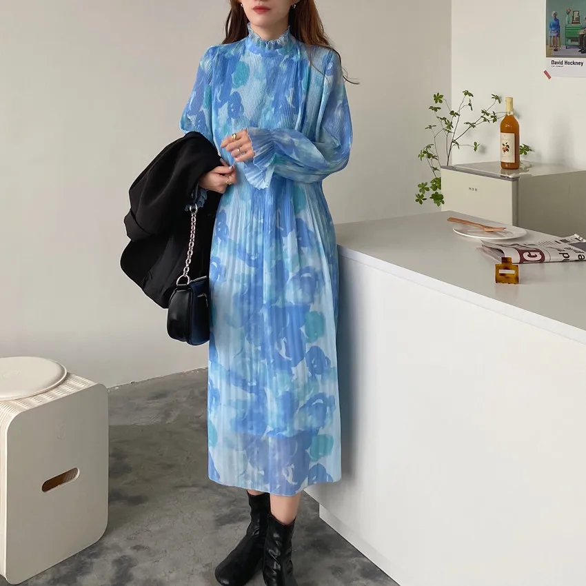 

New Y2K Style Spring and Autumn Blue Chiffon Dress High Waisted Dress Vestidos Sexy Backless Streetwear