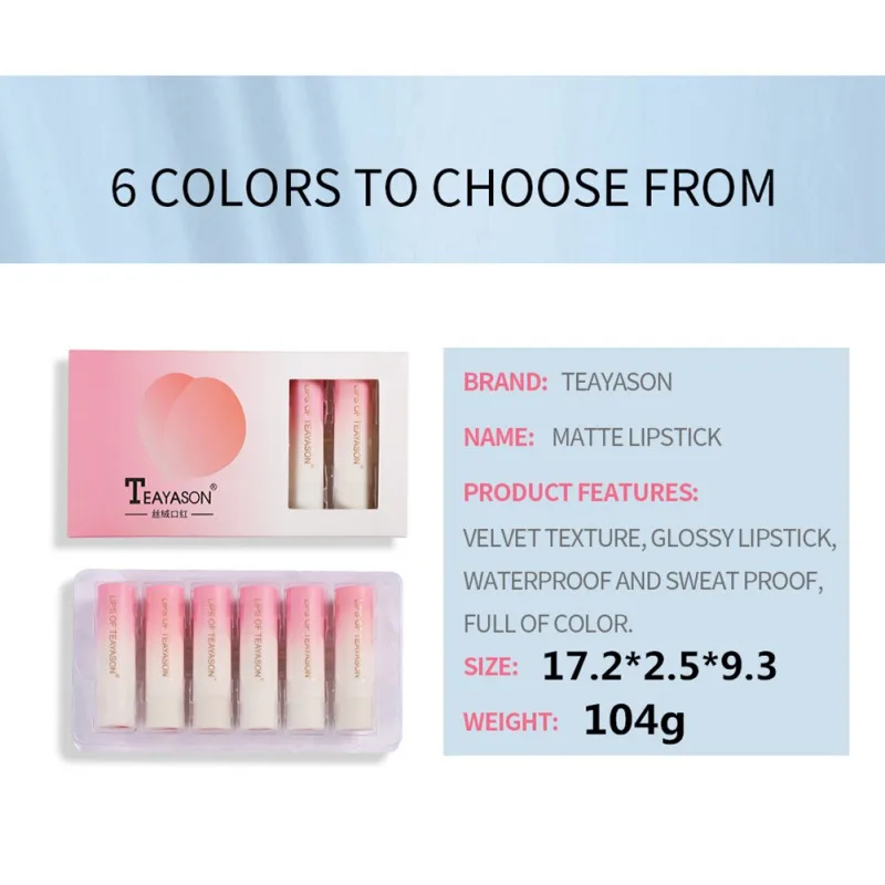 Матовая красная персиковая губная помада в стиле ретро 6 цветов водостойкая для