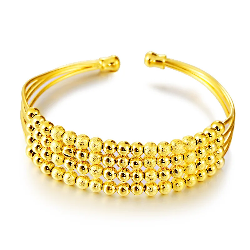 

2022 Изящные Роскошные золотые браслеты для женщин с покрытием, не выцветают, Необычные золотые бусины, открытые дизайнерские браслеты