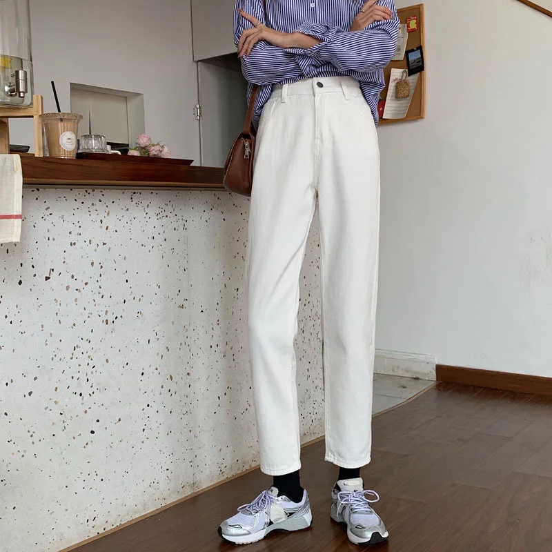 

Цена, Стильные прямые простые свободные джинсовые брюки с высокой талией (брюки до щиколотки) для женщин