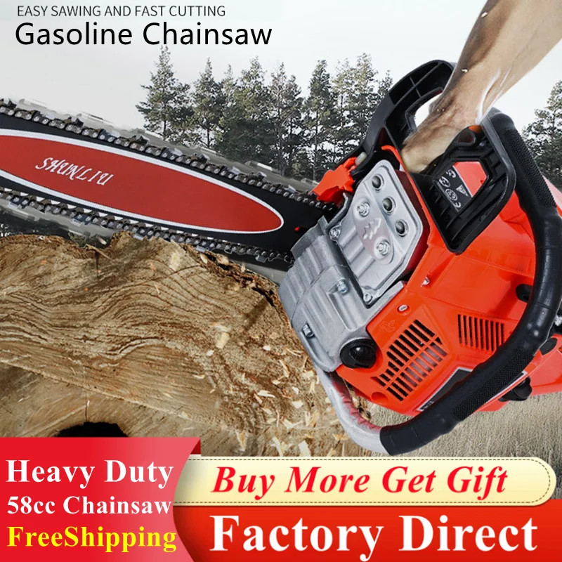 High Quality Garden Tools 20'' Guide Bar 58CC Engine Gasoline Chainsaw 2400W Powerful Tree Cutting Machine 2-Stroke Wood Felling