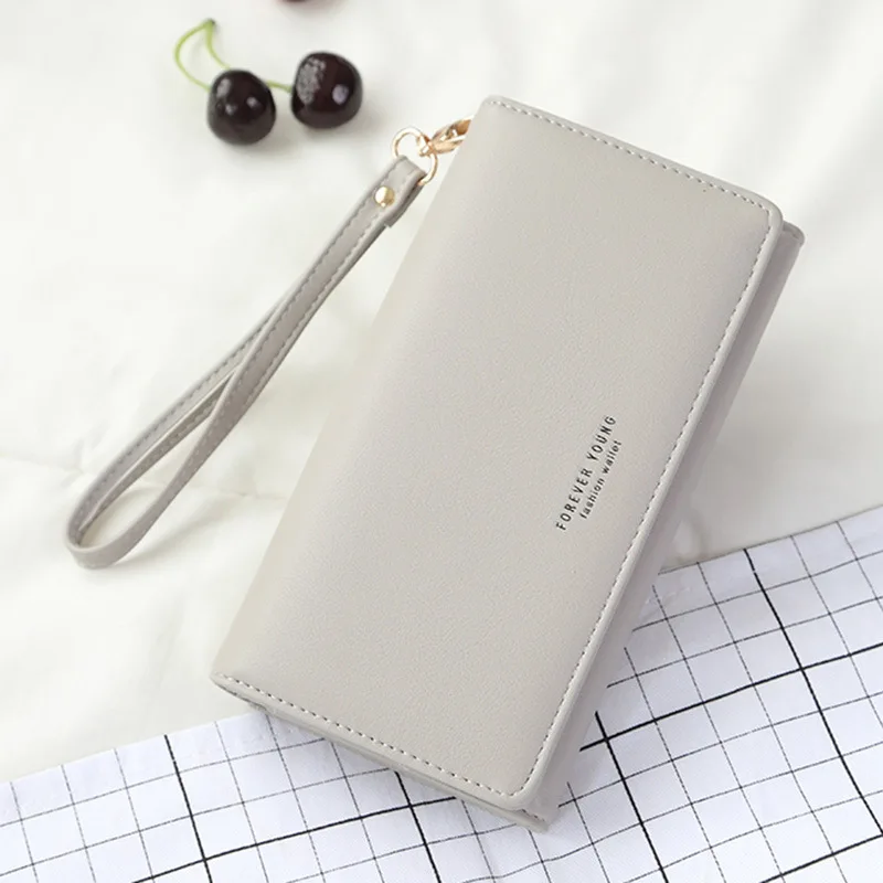 

Solid Color Leather Women's Long Zip Coin Purse Europe and America Luxury Carrying Wallet Banknote Credit Card Holder