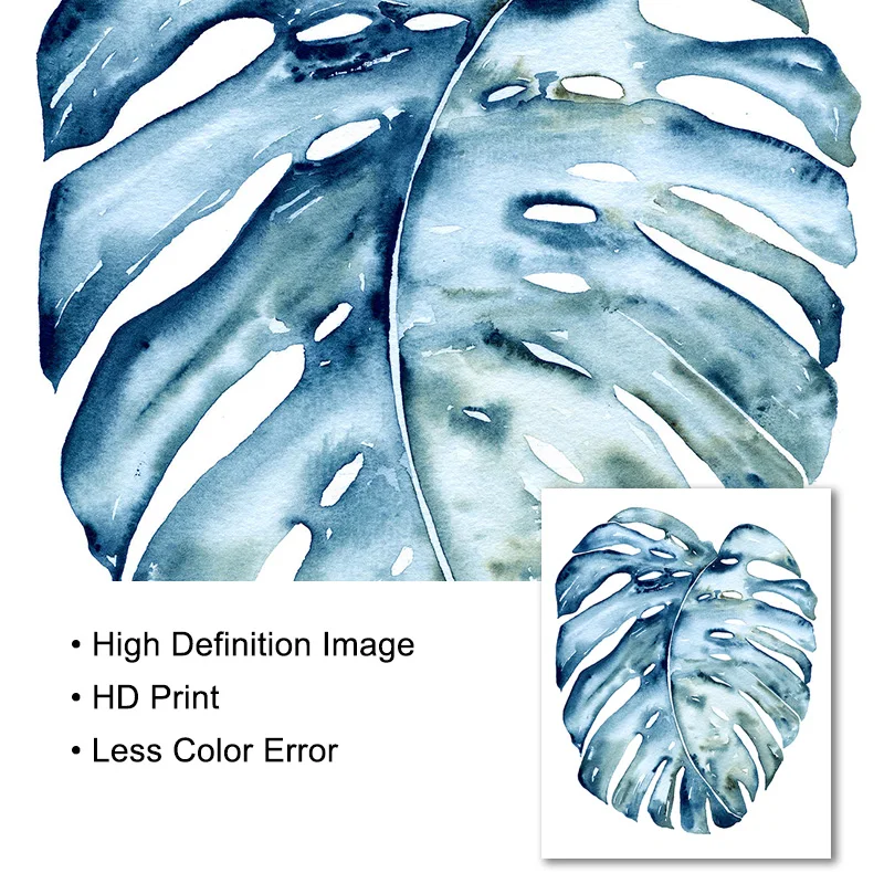 Растительный лист Художественная печать синий цветок плакат настенное