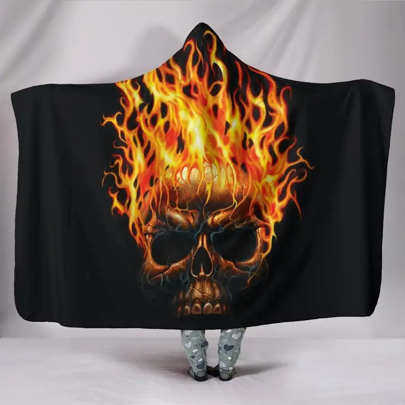 

Burning Skull Hooded Blanket for Adults and Kids, Sherpa Blanket with a Hood, Soft Blanket, Flaming Skull