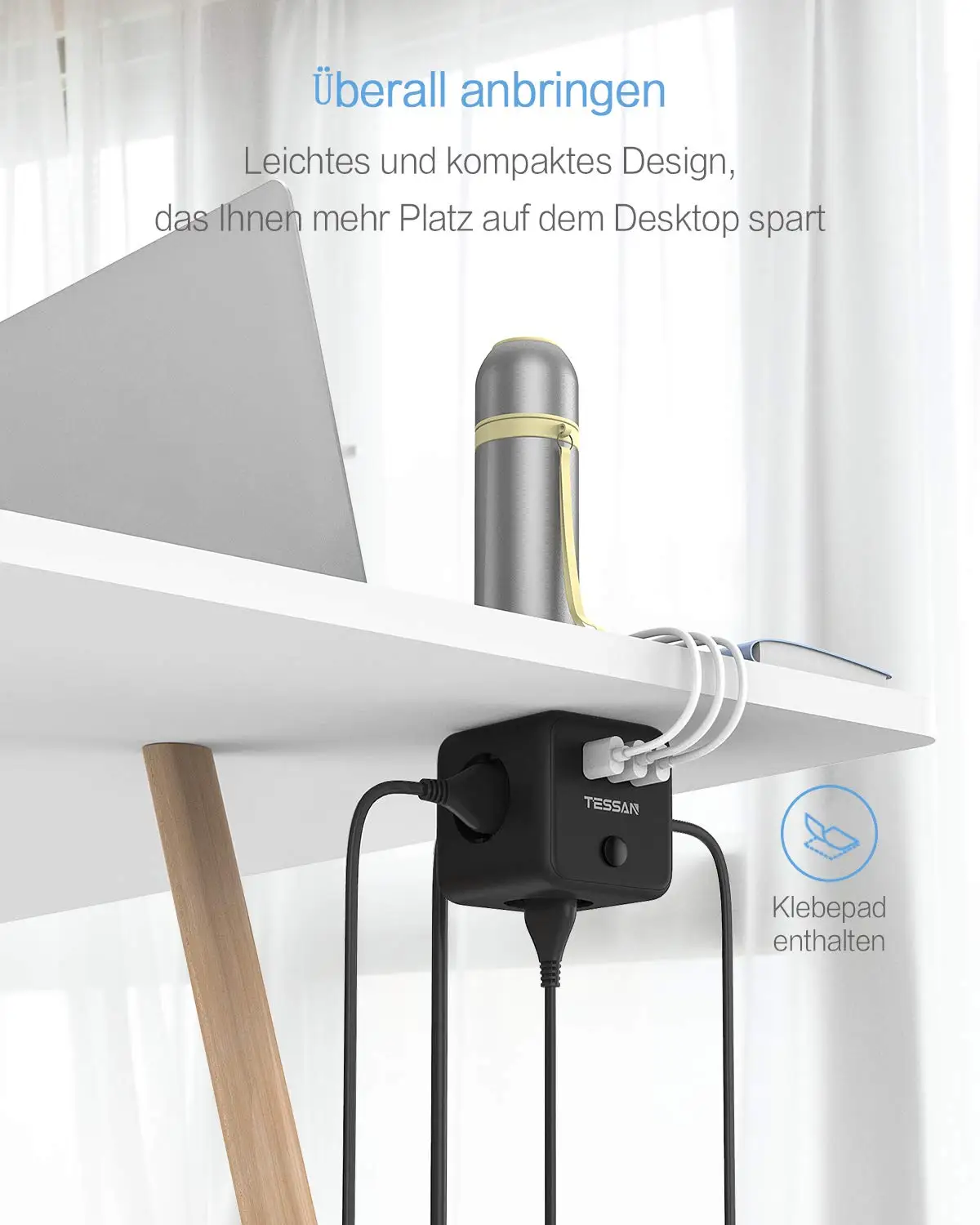 Сетевой фильтр TESSAN с выключателем 3 розетки (2500 Вт/10 а) и USB-порта кабель 1 5 м для