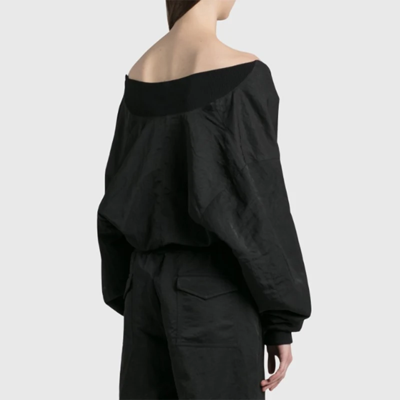 

VGH Black Casual Coat For Women V Neck Long Sleeve Korean Streetwear Straight Short Coats Female 2021 Spring Fashion Clothes New