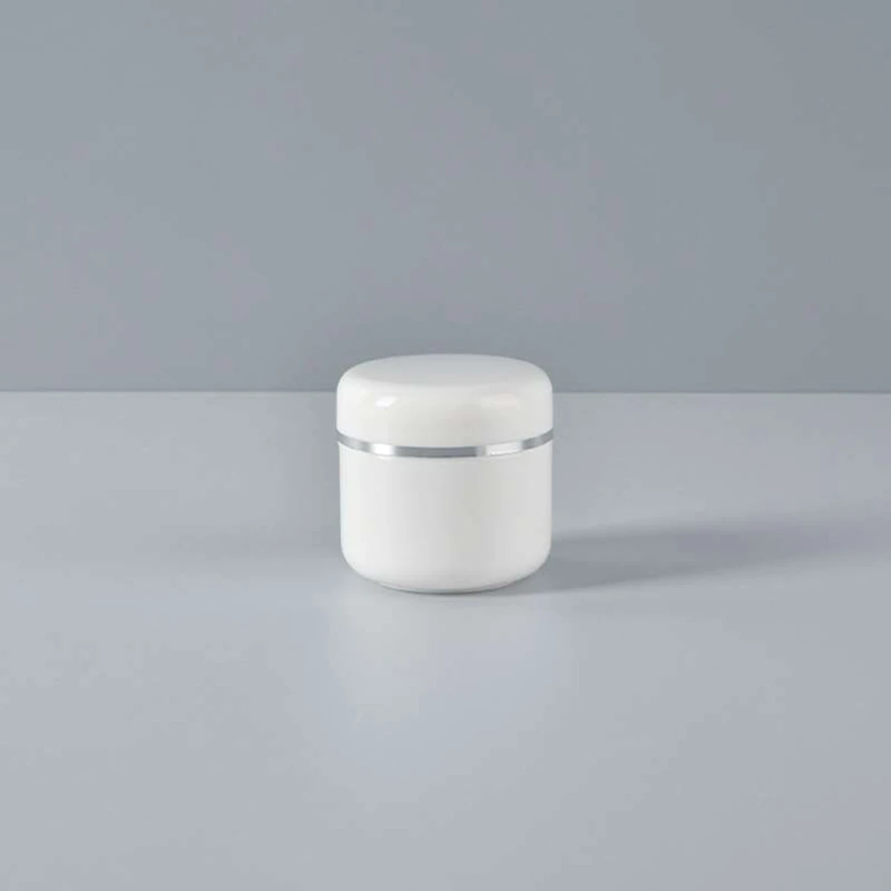 Новинка креативная белая фотоемкость с крышкой серебряным ободком многоразовые