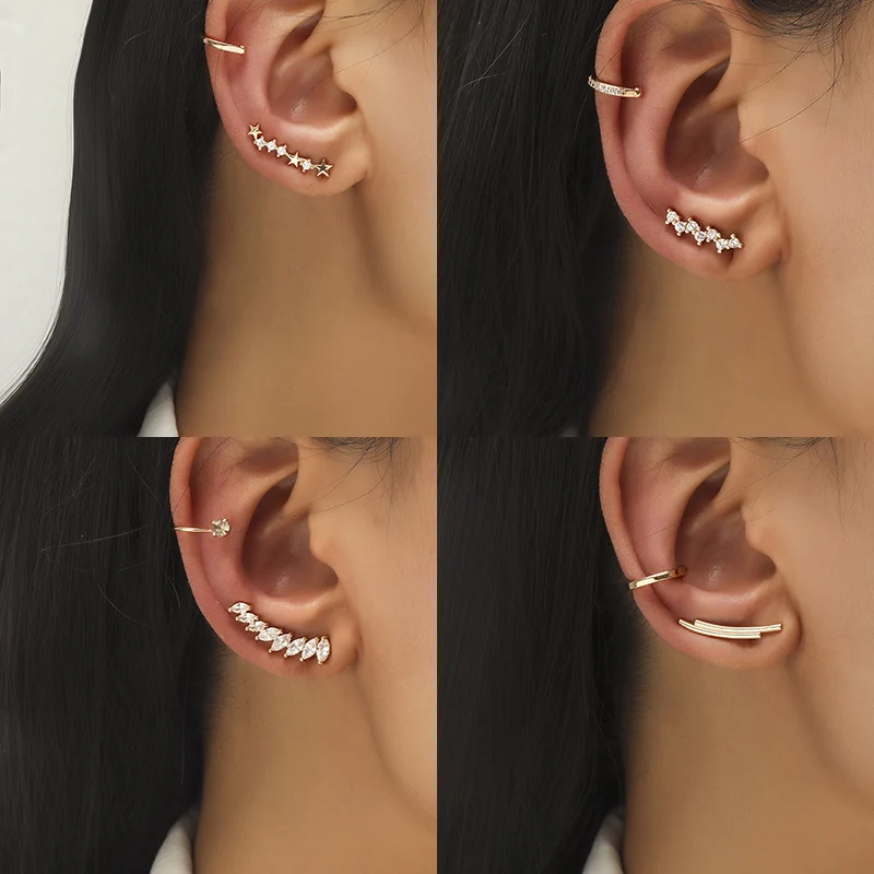 

Bohemia Crystal Geometric Cartilage Ear Cuff Women NO Piercing Small Clip On Earrings Set For Female Fashion Jewelry Gift