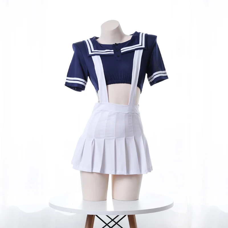 

2021 New Sexy Student Sailor Uniform Cheerleader Short Top with Strap Skirt Japanese Lovely Gym Suit School Girl Cosplay Costume