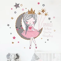 princess on the moon wall sticker girls room bedroom decor wallpaper living room for home decoration beautiful cartoons stickers