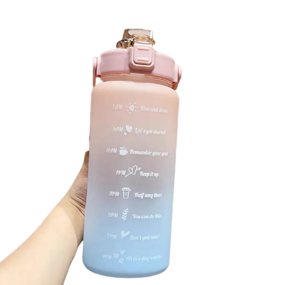 2 Liter Large Capacity Free Motivational With Time Marker Fitness Jugs Gradient Color Plastic Cups Outdoor Frosted Water Bottle | Дом и сад
