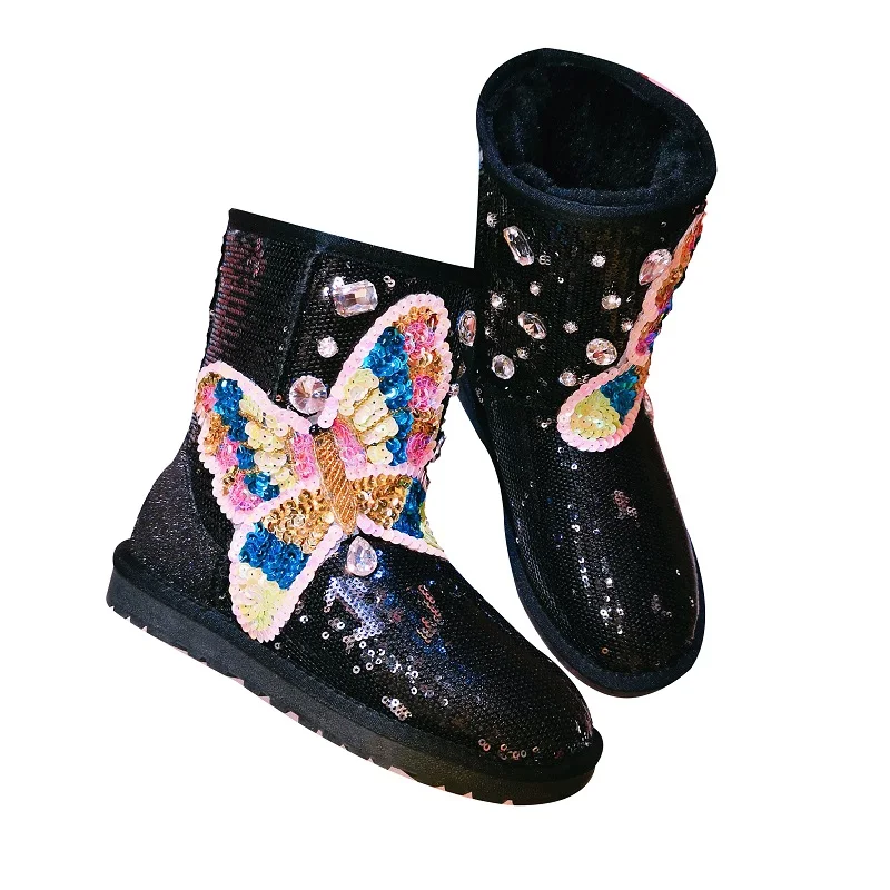 2020 новые зимние расшитые блестками сапоги ручной работы на заказ Роскошные