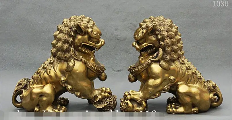 

11 "Китайский дворец Фэншуй Чистая латунь Guardion Fu Foo собака злая Статуя Льва пара