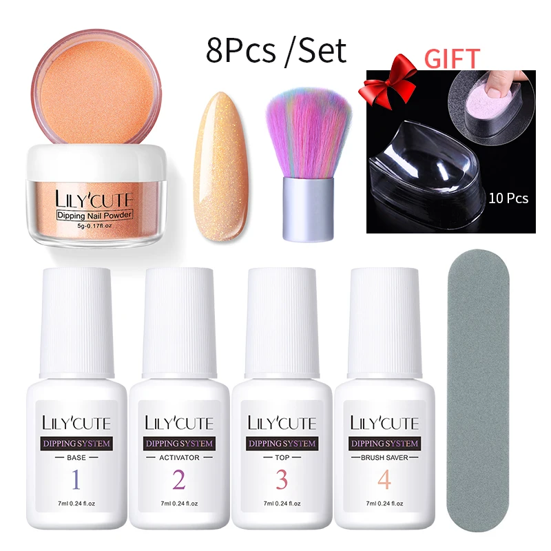 8 Pcs Kit 04 LILYCUTE комплект погружения ногтей Блеск порошок комплект Градиент Французский ногтей косметическая пудра Kit Красочные голографические натуральный сухой пигмент 2/3/4/8 шт - Цвет: 8 Pcs Kit 04