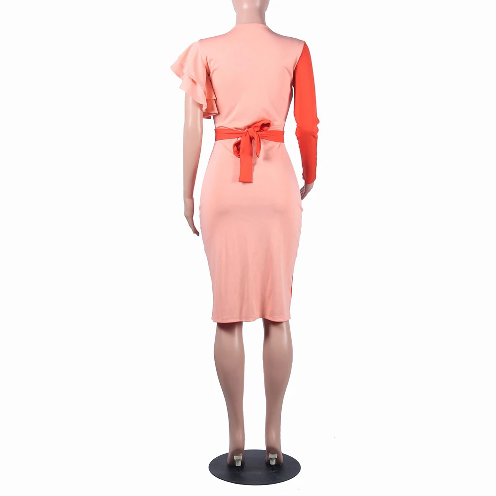 Женское облегающее платье с оборками оранжевое в африканском стиле элегантное