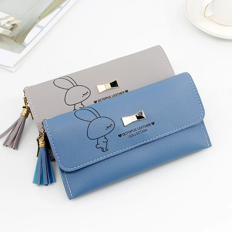 2021 new Korean women's Long Wallet student fringe cartoon lovely wallet women's change bag  purses  designer wallet