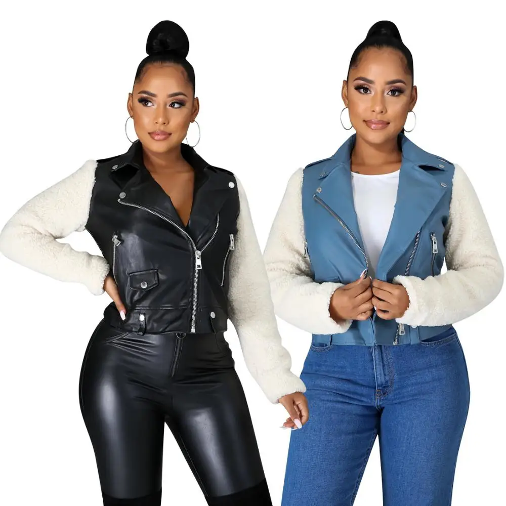 Модные женские пальто из искусственной кожи и флиса в стиле пэчворк 2020 зимняя