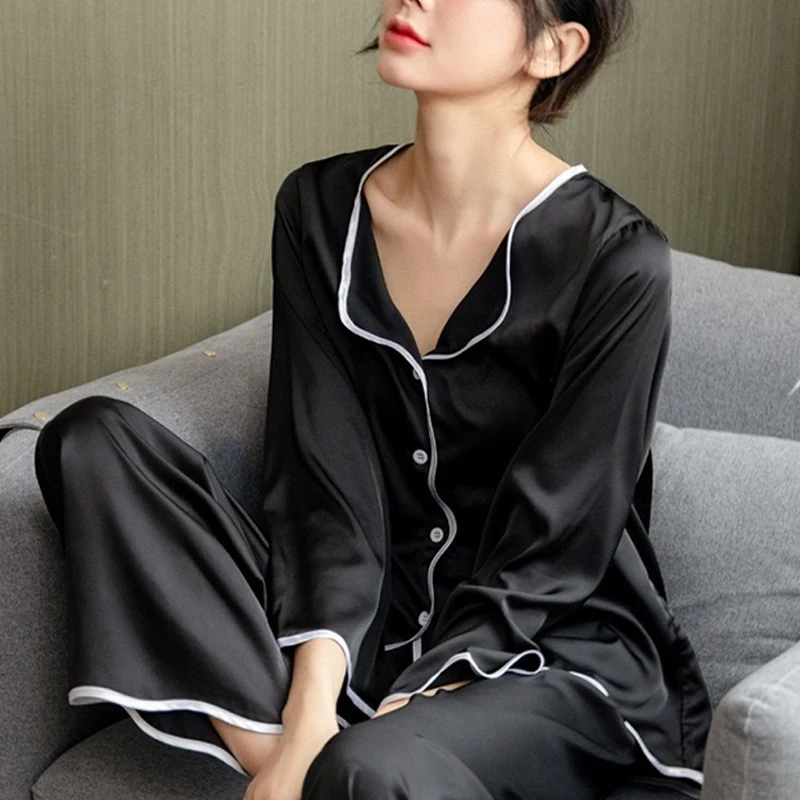 

2021 Pajamas New Spring Womens Satin Chiffon Soft Thin Pijamas Set Ladies Viscose Ice Silk Breathable Pyjamas Silky Home Clothes