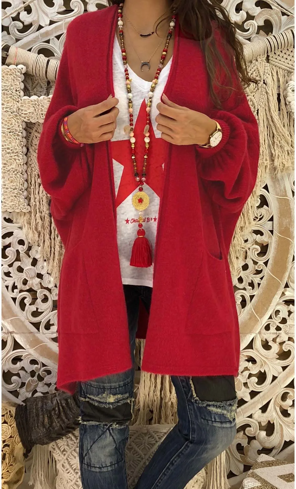 Модные Повседневные красные и черные пальто с открытой строчкой для женщин