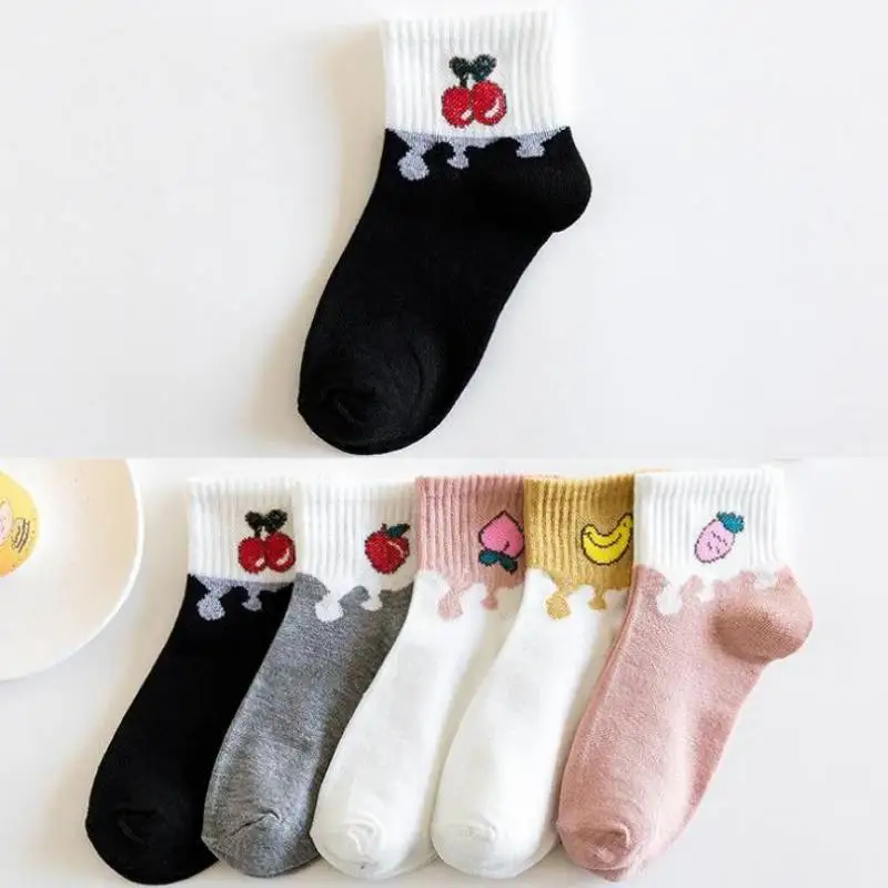 

5 Pairs/Lot Cartoon Cream Fruit Short Tube Socks Woman Korean Style Tide College Style Socks Cute Sweet Japanese Boat Socks Girl