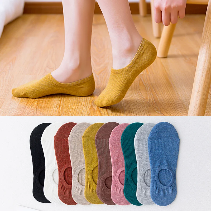 

Women Ankle Socks Casual Invisible Candy Colors Socks Breathable Short Korean Cotton Invisible Socks Foot Sock Non-Slip Hosie &
