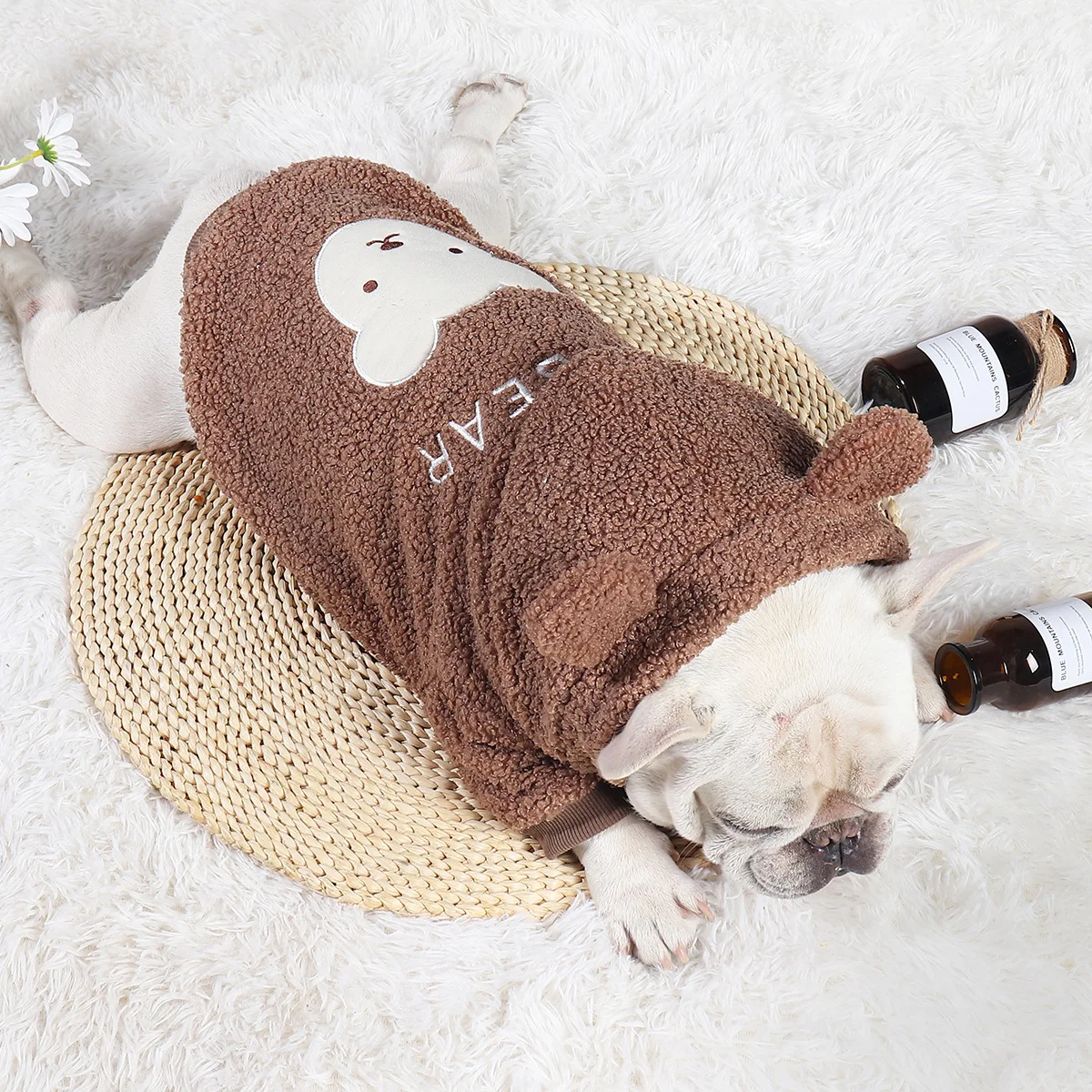 

Lamb Wool Warm Dog Clothes Winter Cartoon Bear Plus Fleece Pet Hoodie Soft Thicken Puppy Coat French Bulldog Outfit Dropshipping