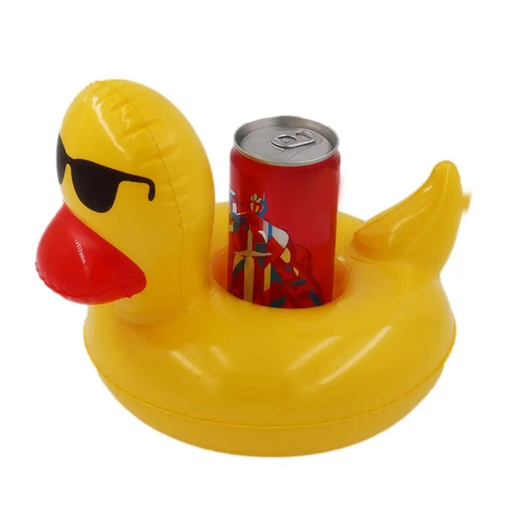 Monopat&iacute;n de pato amarillo para piscina, portavasos inflable flotante para bebidas, gafas de sol de verano-0