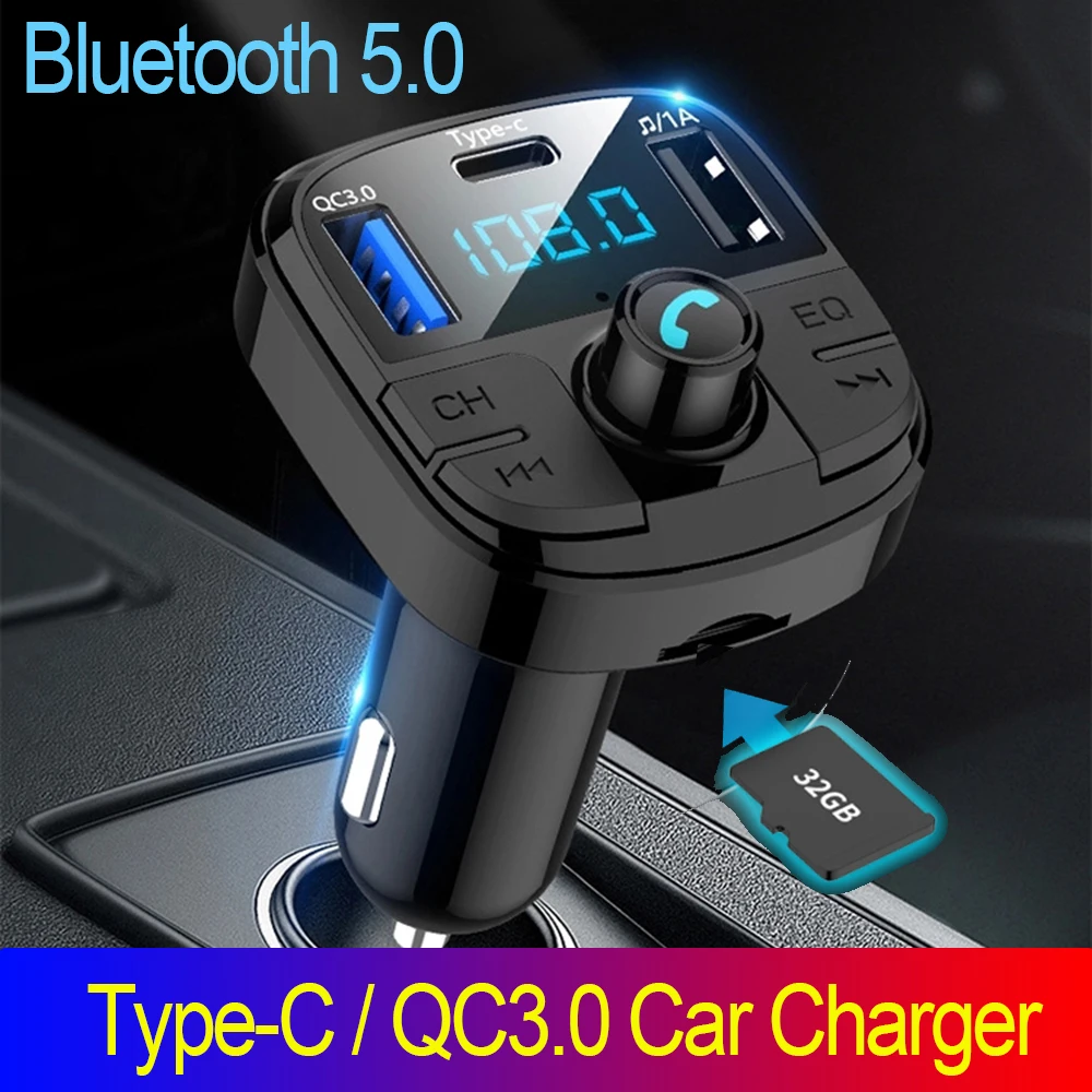JINSERTA 2021 новый автомобильный FM трансмиттер Type c Bluetooth 5 0 MP3 плеер QC3.0 с двойным USB