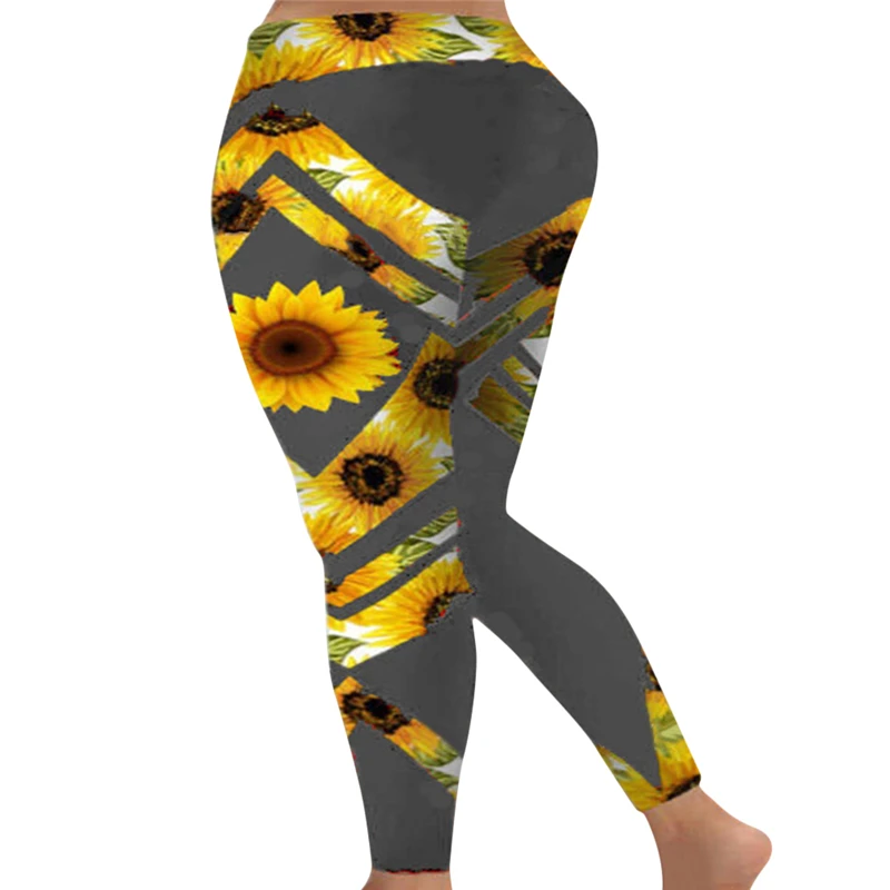 

Women Sunflower Print Leggings Push Up Elastic Workout Adventure Time Fitness Leggings High Waist Bodybuilding Pants