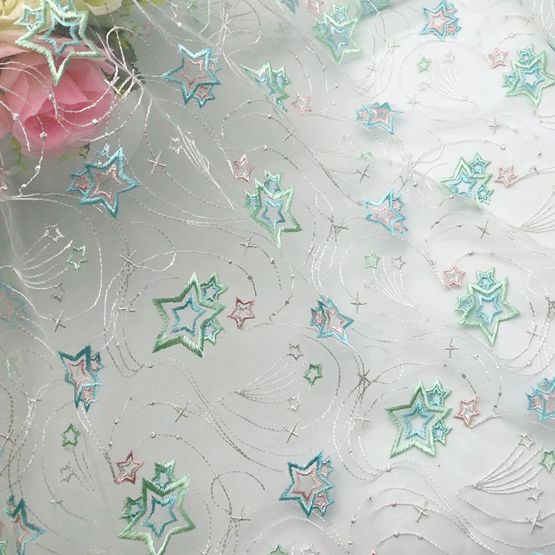 130X100CM Кружева Вышивка Кисея Узор в виде космоса из сетчатого материала с бахромой