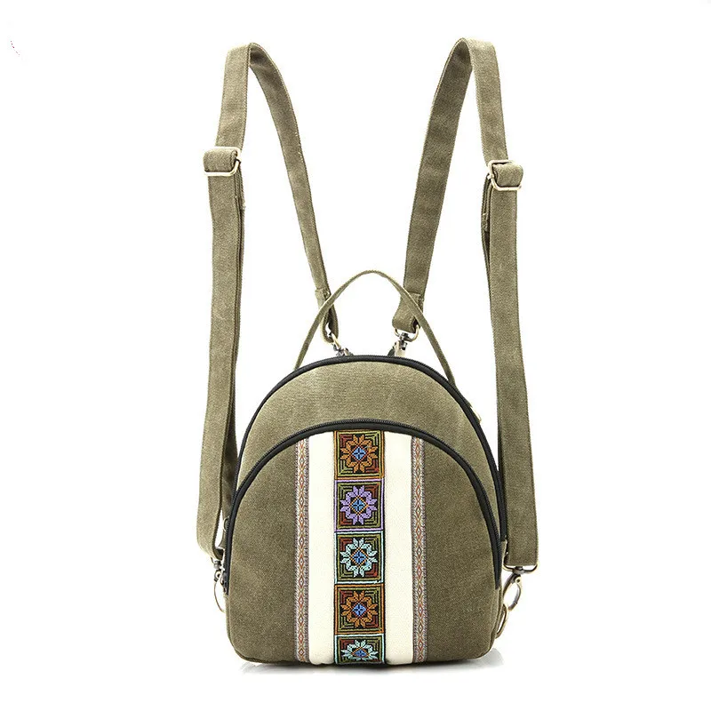 Модный холщовый небольшой рюкзак с вышивкой в фольклорном стиле портативный