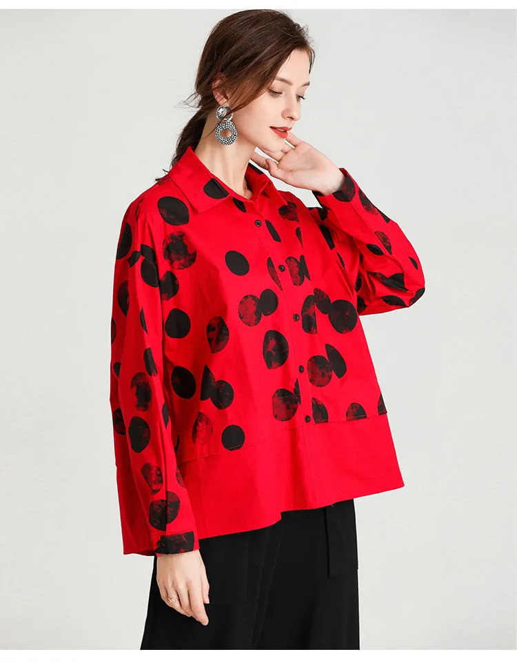 

SuperAen 2021 Spring New Loose Dot Print Shirt Fashion All Match Slim Plus Size Top Blouse Women