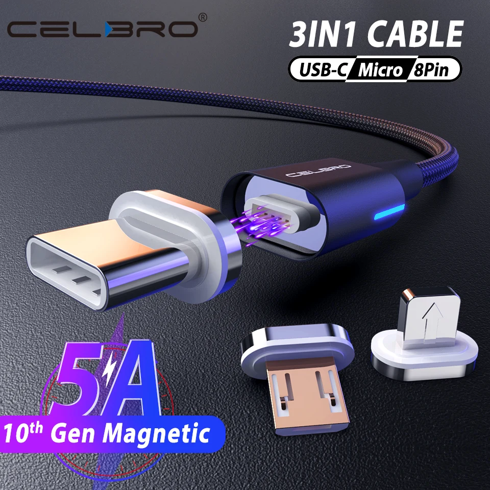 5А Магнитный USB кабель для зарядки Micro Type C быстрой магнитный Samsung S20 Note10 + Huawei