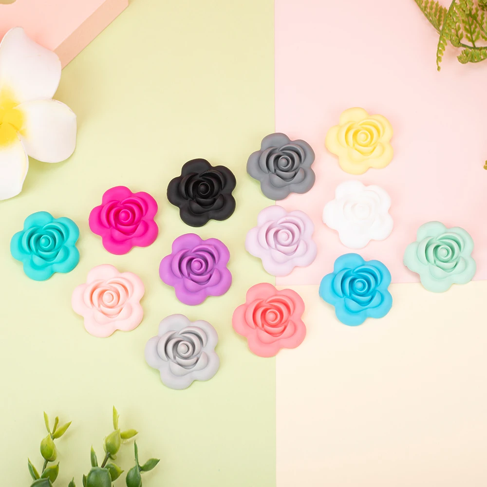 Sunrony-Cuentas de silicona para dentici&oacute;n de beb&eacute;, sin BPA, forma de flor, mordedores para beb&eacute;, fabricaci&oacute;n de collar, 10 Uds.-2