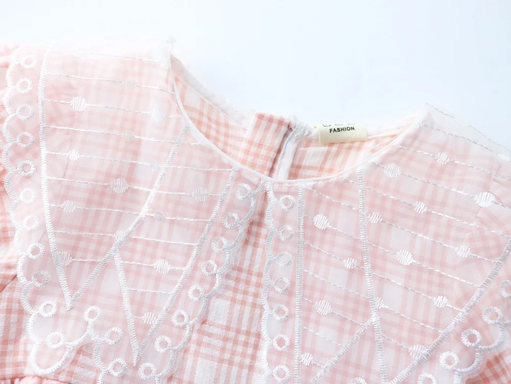 

Midoo Fairy 2021 Summer Girls Kids Children's Cotton Dress Lace Plaid A-Line Cute Mesh Short Puff Sleeve O-Neck Casual Clothes