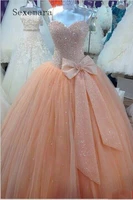 free shipping tulle quinceanera prom gown 2020 real image spaghetti sequins bow evening party gowns mother of the bride dresses