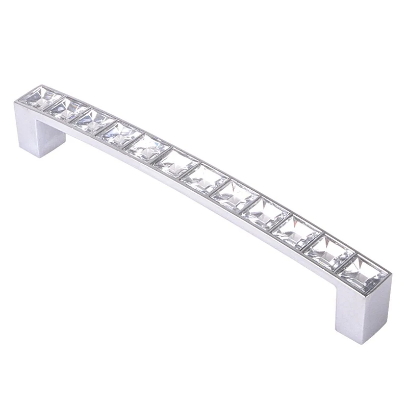 Pack Of 8 Europe Style Square Clear Crystal Rhinestone Furniture Door Wardrobe Cupboard Cabinet Drawer Pull Handle Knobs 128Mm |